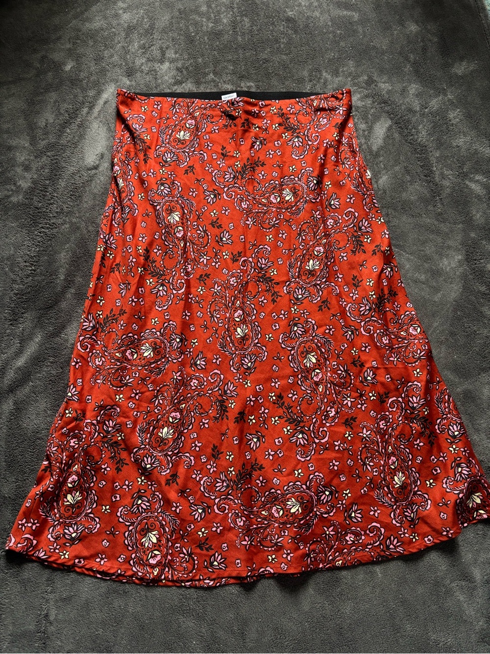 Bila Burnt Orange Paisley A-Line Skirt